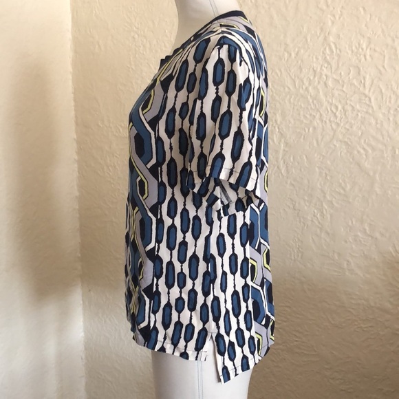 Trina Turk Silk Blue Yellow Geometric Patterned Top Shirt Blouse - Picture 6 of 10
